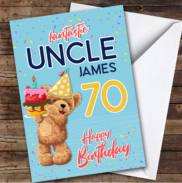 Personalised Uncle 70th Teddy Bear Birthday Card Cake
