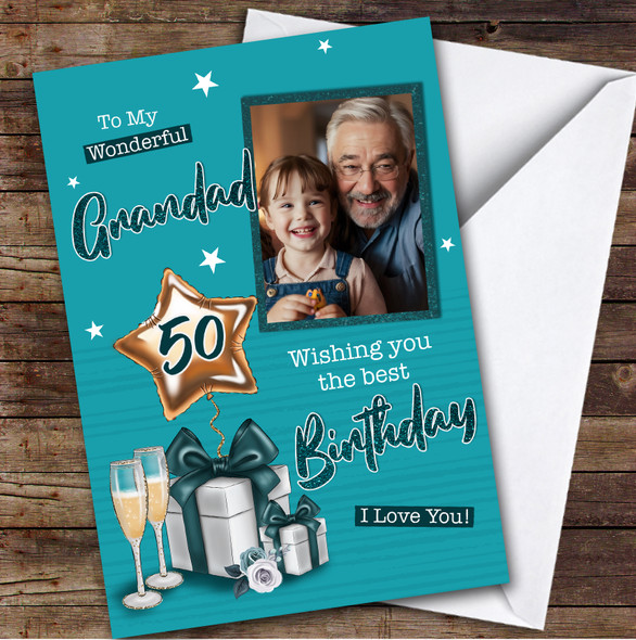Personalised Grandad 50th Birthday Card Present With Balloon Photo