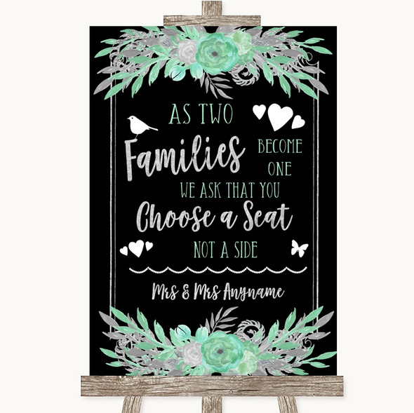 Black Mint Green & Silver As Families Become One Seating Plan Wedding Sign