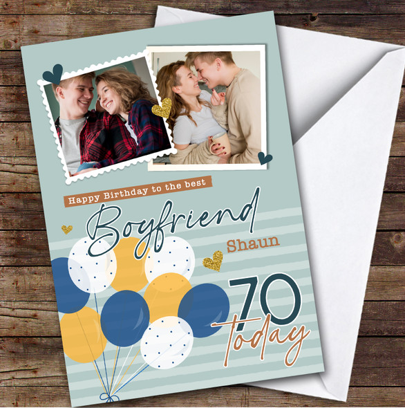 Personalised 70th Birthday Card For Boyfriend Photo Navy Yellow
