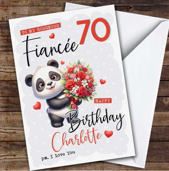 Personalised Fiancee 70th Birthday Card Panda With Flowers