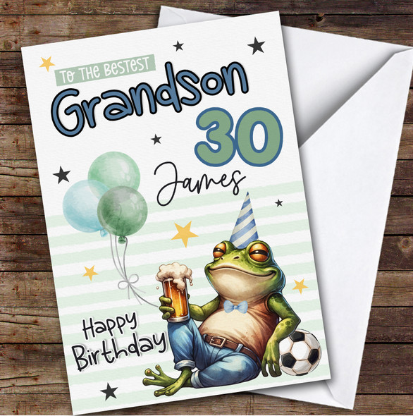 Personalised 30th Birthday Card Grandson Frog With Beer