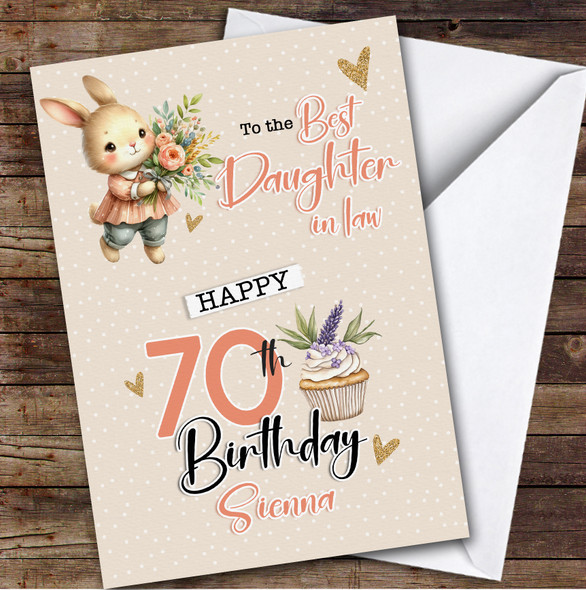 Personalised Daughter-In-Law 70th Birthday Card Bunny With Flowers