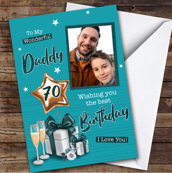 Personalised Daddy 70th Birthday Card Present With Balloon Photo