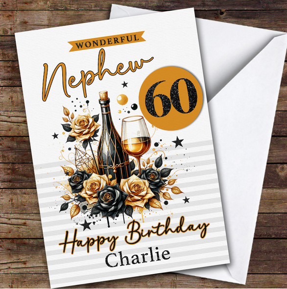 Personalised Nephew 60th Birthday Card Black And Gold Champagne