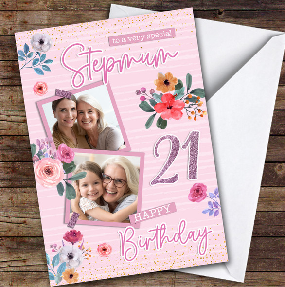 Personalised Stepmum 21st Birthday Card Pink Photo Frames