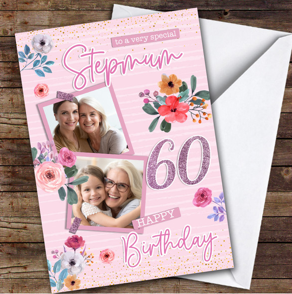Personalised Stepmum 60th Birthday Card Pink Photo Frames