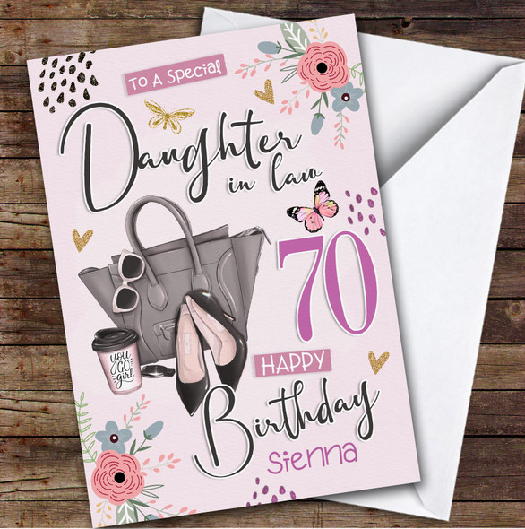 Personalised Daughter-In-Law 70th Birthday Card Bag With Heels
