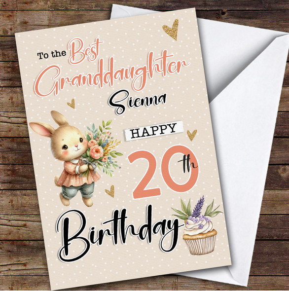 Personalised Granddaughter 20th Birthday Card Bunny With Flowers