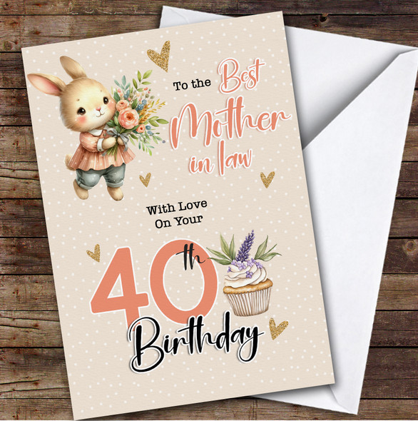 Personalised Mother-In-Law 40th Birthday Card Bunny With Flowers