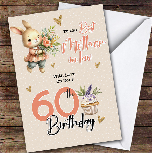 Personalised Mother-In-Law 60th Birthday Card Bunny With Flowers