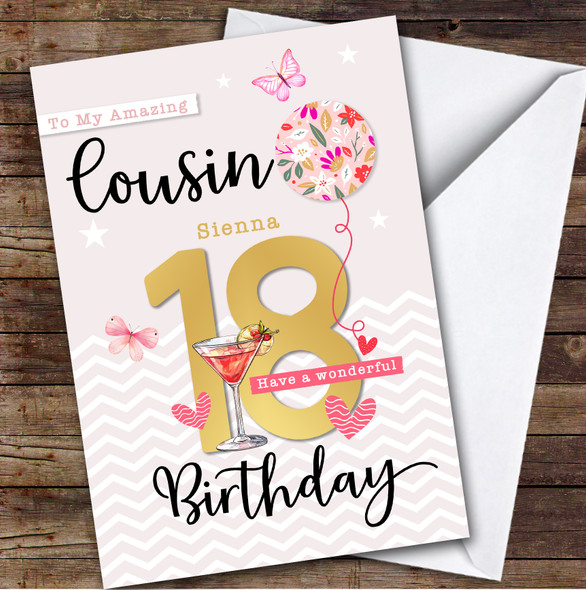 Personalised Female Cousin 18th Birthday Card Balloon Hearts