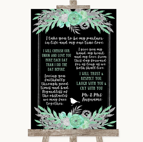 Black Mint Green & Silver Romantic Vows Personalised Wedding Sign