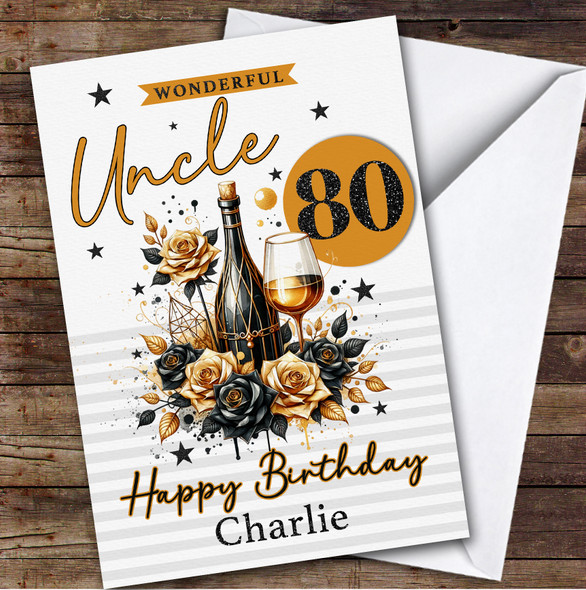 Personalised Uncle 80th Birthday Card Black And Gold Champagne