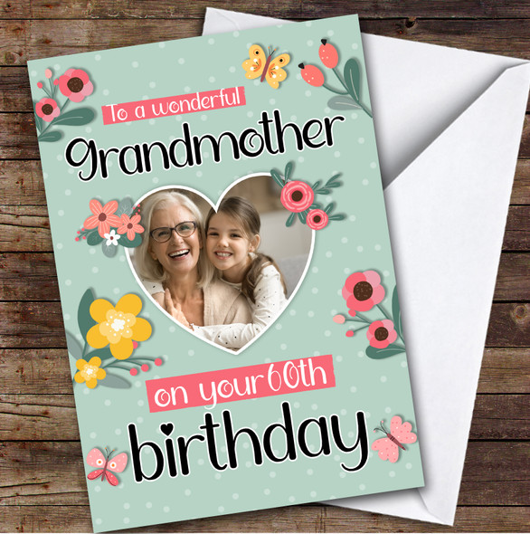 Personalised Grandmother 60th Birthday Card Heart Photo