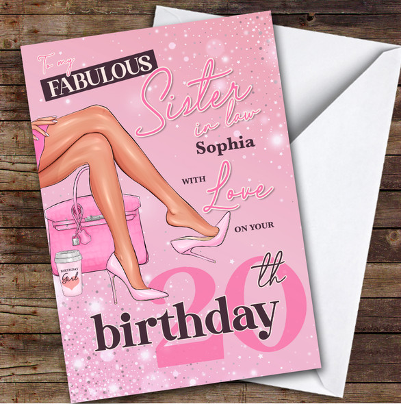 Personalised Sister-In-Law 20th Birthday Card Legs Pink Heels