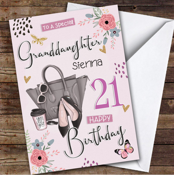 Personalised Granddaughter 21st Birthday Card Bag With Heels