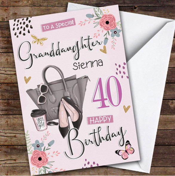 Personalised Granddaughter 40th Birthday Card Bag With Heels