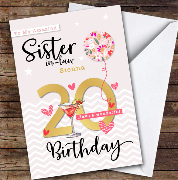 Personalised Sister-In-Law 20th Birthday Card Balloon Hearts