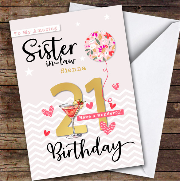 Personalised Sister-In-Law 21st Birthday Card Balloon Hearts