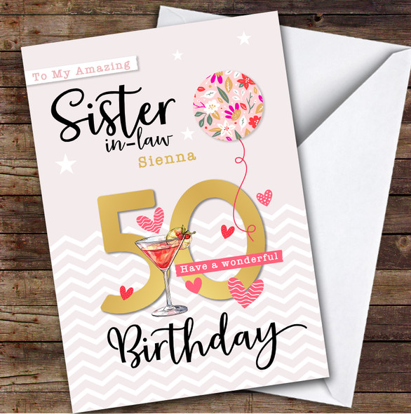 Personalised Sister-In-Law 50th Birthday Card Balloon Hearts