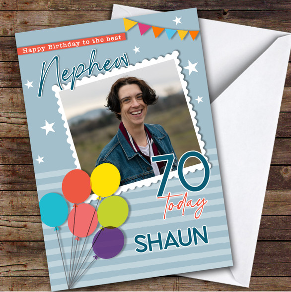 Personalised Nephew 70th Birthday Card Balloons Photo