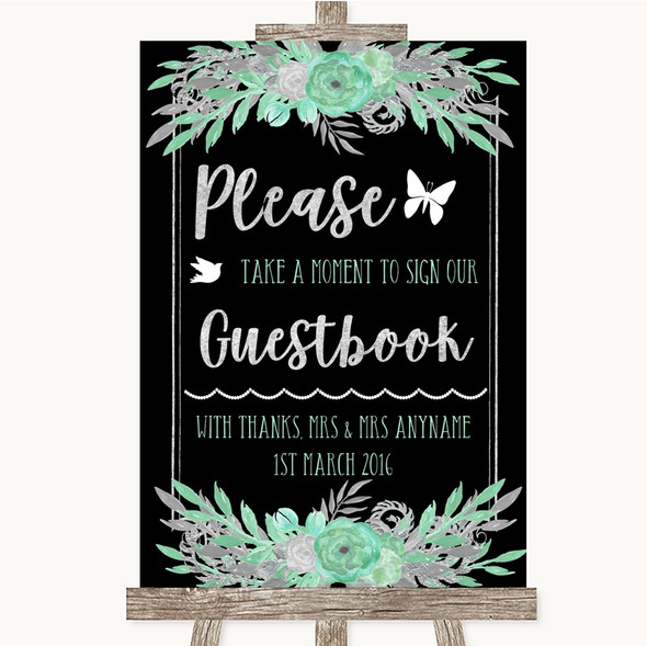 Black Mint Green & Silver Take A Moment To Sign Our Guest Book Wedding Sign