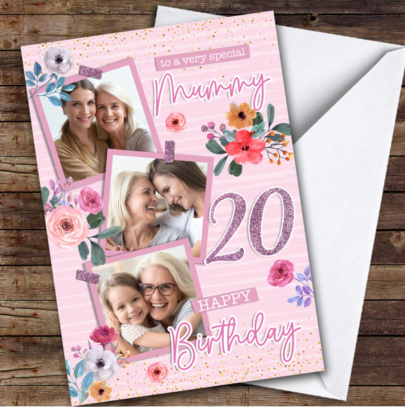 Personalised Mummy 20th Birthday Card Pink Photo Frames
