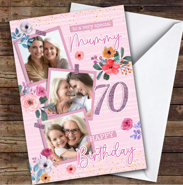 Personalised Mummy 70th Birthday Card Pink Photo Frames