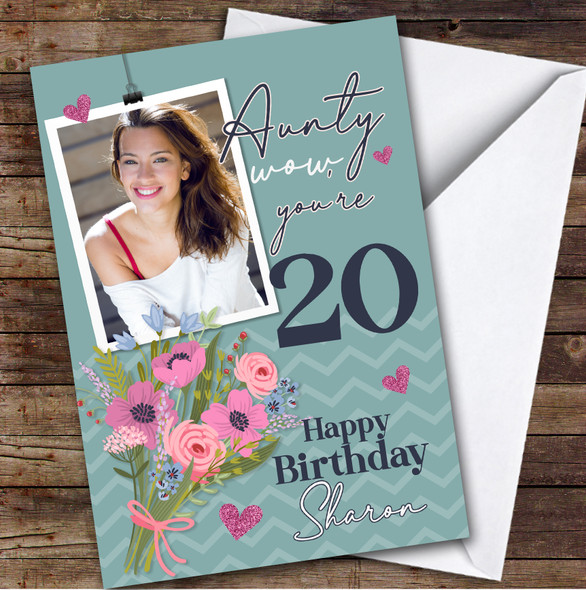 Personalised 20th Birthday Card For Aunty Photo Teal