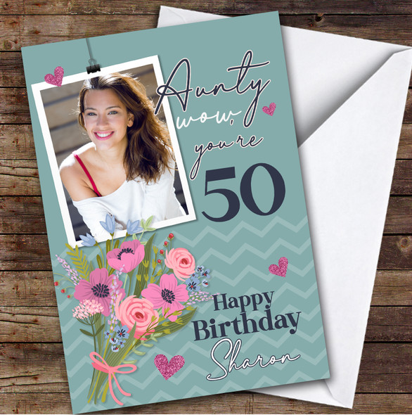Personalised 50th Birthday Card For Aunty Photo Teal