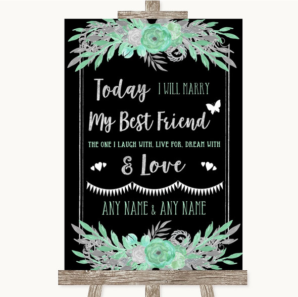 Black Mint Green & Silver Today I Marry My Best Friend Personalised Wedding Sign