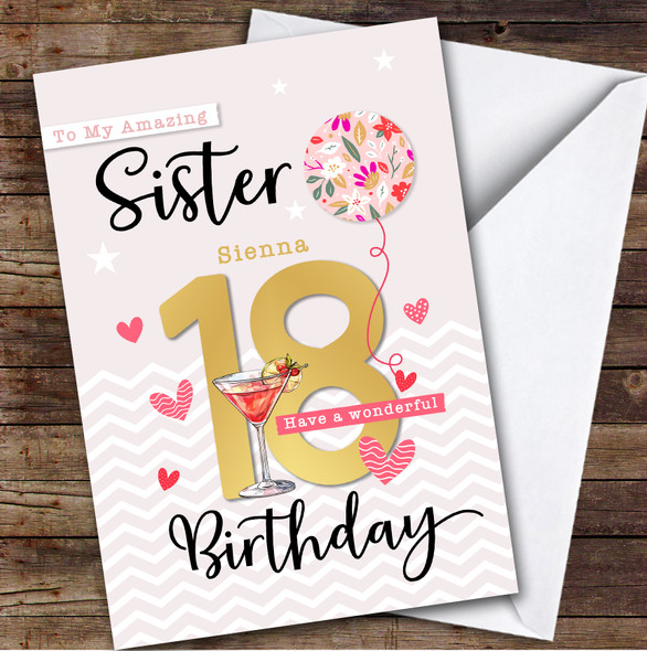 Personalised Sister 18th Birthday Card Balloon Hearts