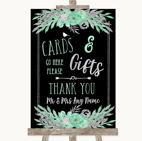 Black Mint Green & Silver Cards & Gifts Table Personalised Wedding Sign