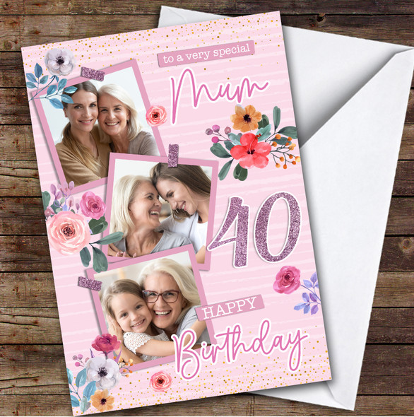 Personalised Mum 40th Birthday Card Pink Photo Frames