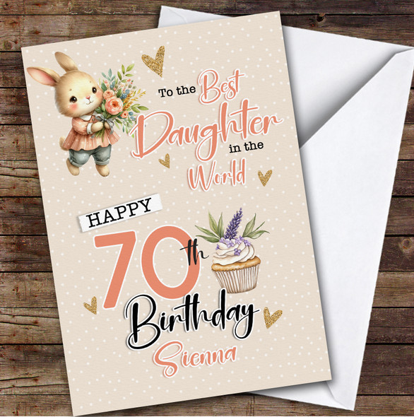 Personalised Daughter 70th Birthday Card Bunny With Flowers