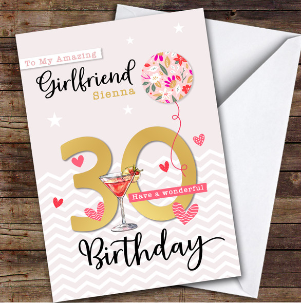 Personalised Girlfriend 30th Birthday Card Balloon Hearts