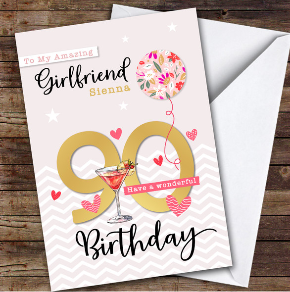 Personalised Girlfriend 90th Birthday Card Balloon Hearts