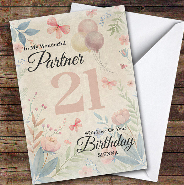 Personalised Female Partner 21st Birthday Card Vintage Style