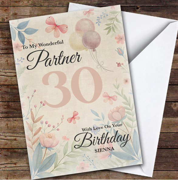 Personalised Female Partner 30th Birthday Card Vintage Style