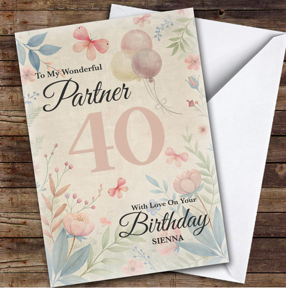 Personalised Female Partner 40th Birthday Card Vintage Style
