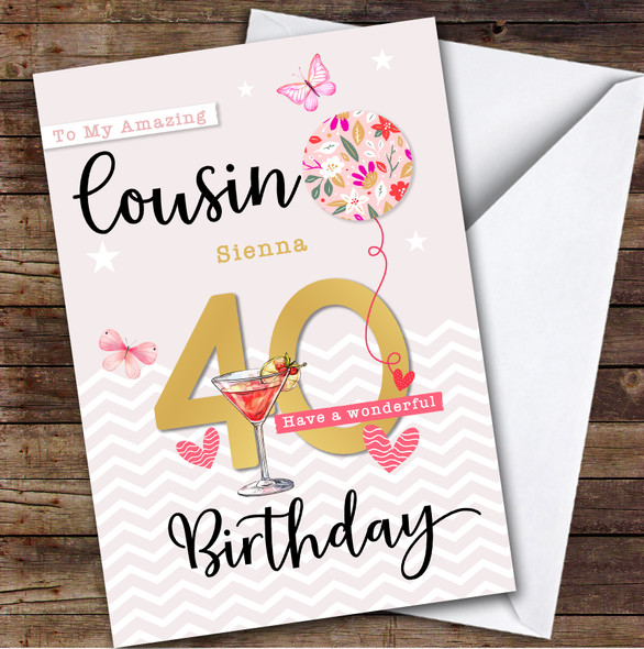 Personalised Female Cousin 40th Birthday Card Balloon Hearts