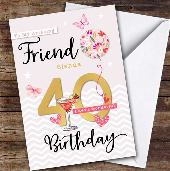 Personalised Female Friend 40th Birthday Card Balloon Hearts