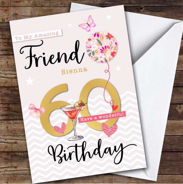 Personalised Female Friend 60th Birthday Card Balloon Hearts
