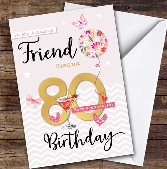 Personalised Female Friend 80th Birthday Card Balloon Hearts