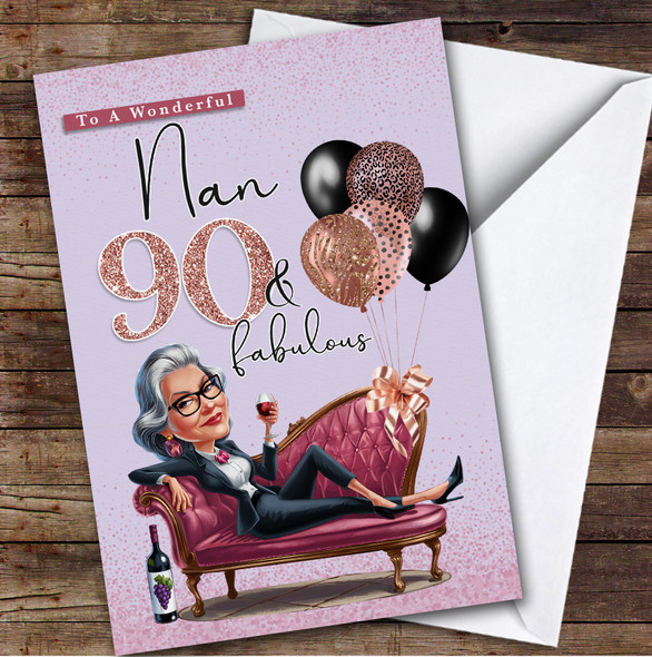 Personalised Nan 90th Birthday Card Glamorous Woman On Sofa