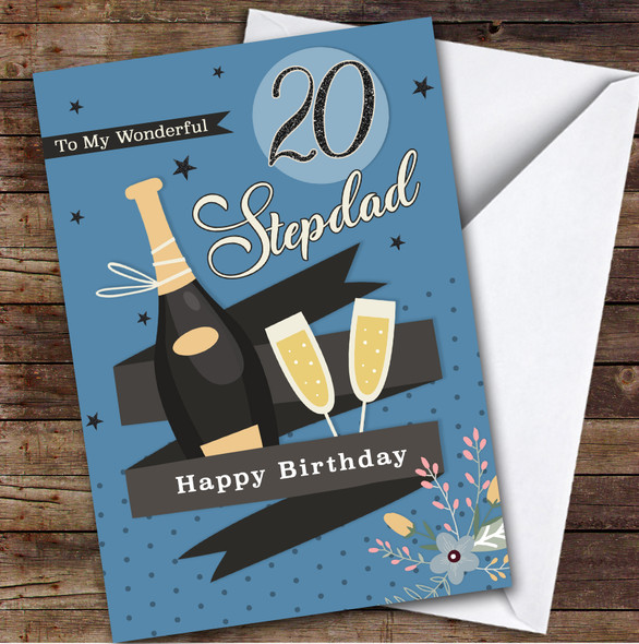 Personalised Stepdad 20th Birthday Card Champagne
