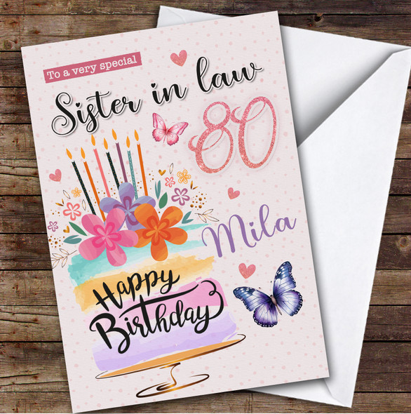 Personalised Sister-In-Law 80th Birthday Card Cake