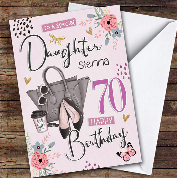 Personalised Daughter 70th Birthday Card Bag With Heels