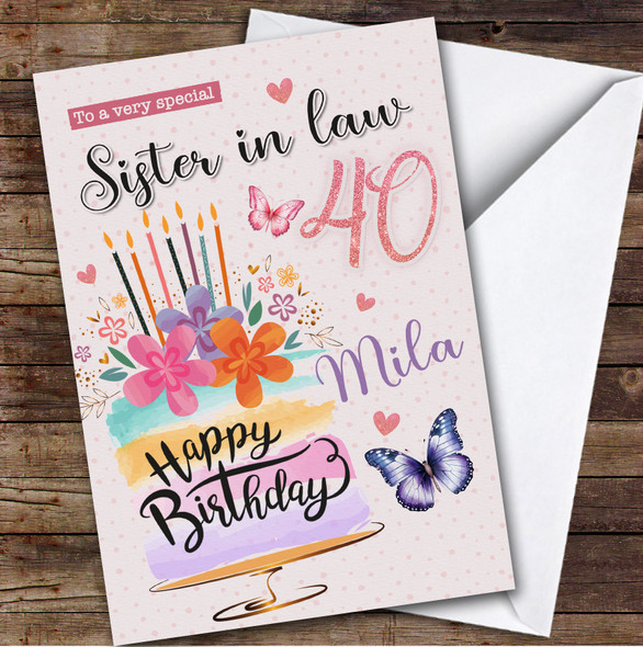 Personalised Sister-In-Law 40th Birthday Card Cake